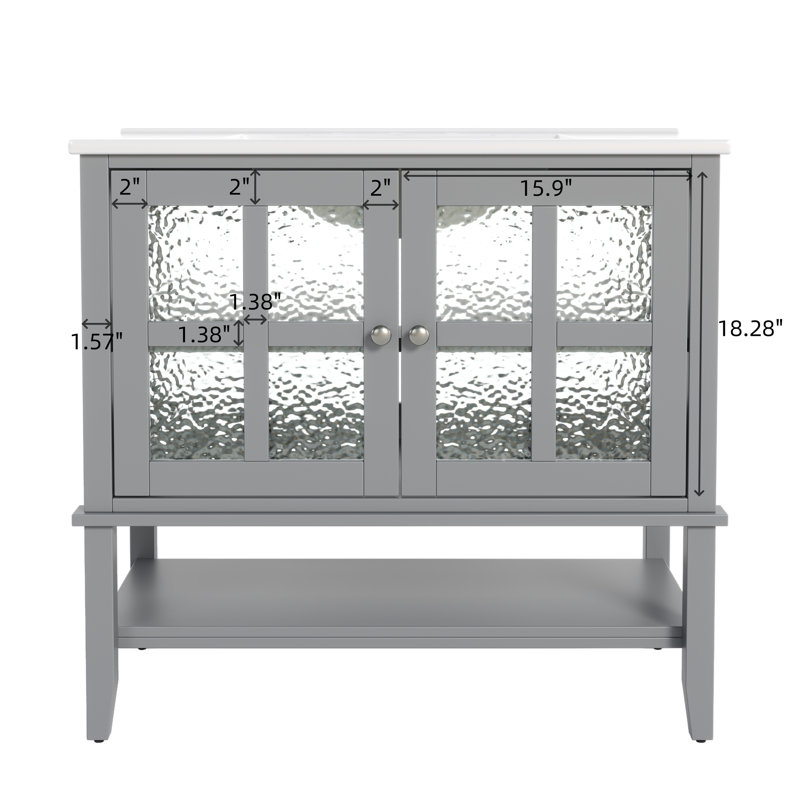 Meuble-lavabo 36 po avec lavabo en céramique, Gris