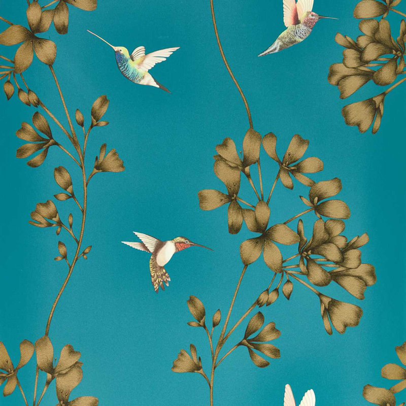 Amazilia 10.05m x 68.6cm Wallpaper Roll, Teal/Gold