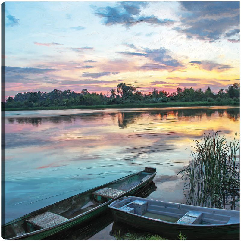 Lakeside Sunset Wrapped Canvas Art Print - 20" x 20"