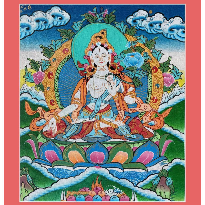 White Tara Thangka Painting (Brocadeless Thangka)