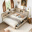 Lit de jour simple en bois avec tablettes de rangement et 3 tiroirs-1344450273