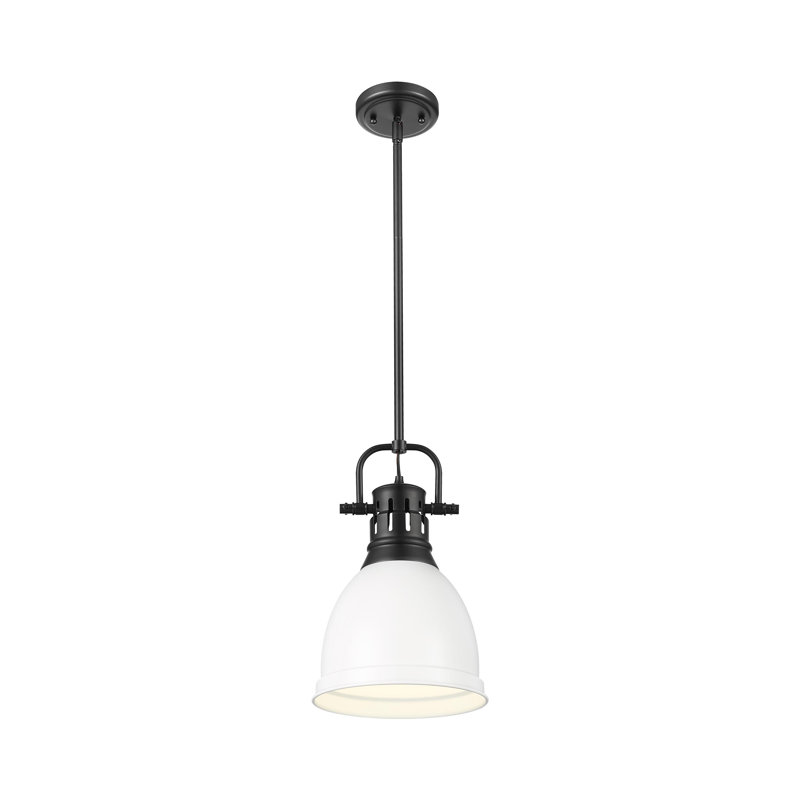 Petit luminaire suspendu avec tige Aljona, H 14,25 po x l 8,875 po x P 8,875 po, Noir mat, Blanc