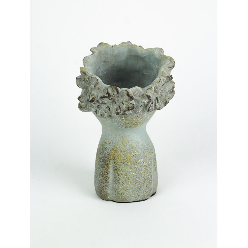 Pots de fleurs rustiques et fantaisistes en béton blanc vieilli, en forme de tête de bisou, lot de 2, pour plantes grasses et fleurs — 18 cm H x 13 cm L x 12 cm l