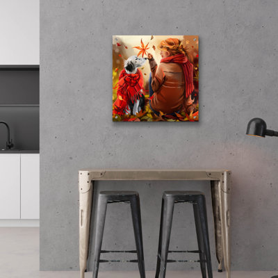  'Redhead Girl And The Dog Seter' by Kajenna Art Acrylic Glass Wall Art, 24" x 24"