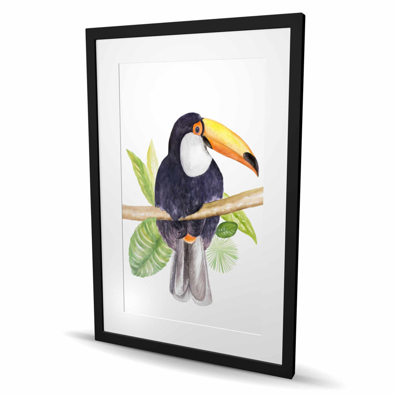 Toucan, reproduction matte encadrée | Décoration de salon exotique, H 36 po x l 24 po, Noir