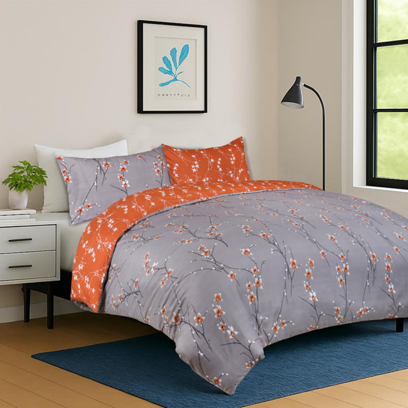 Imperial Homeware London Microfiber Duvet Cover Set with Pillowcases, Rust Flower