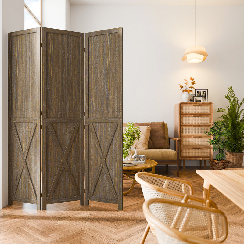 Cloison pliante en bois massif, 3, Brun