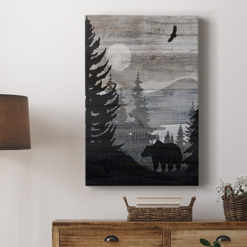 Paysage canadien avec ours - galerie Cavas, H 48 po x l 32 po