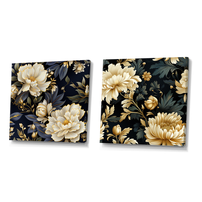 Lilya - Ensemble de 2 décorations murales florales, Toile tendue, H 16 po x l 33 po x P 1 po