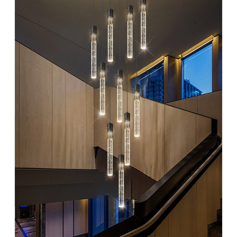 Lustre moderne à haut plafond en cristal à intensité variable, Noir mat