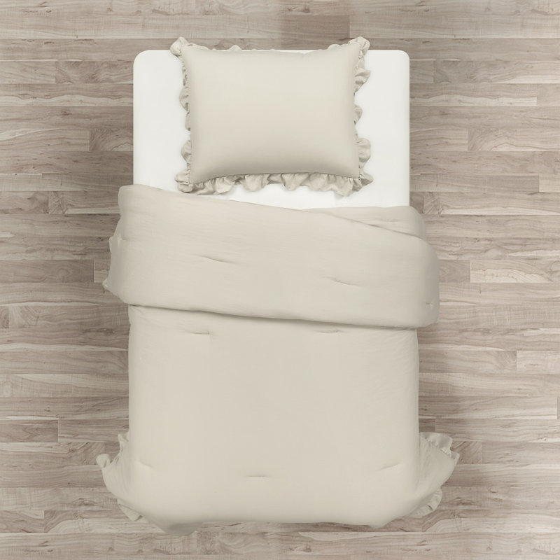 Pure White Reversible 3 Piece Comforter Set, Twin Extra Long Comforter + 1 Standard Sham, Wheat