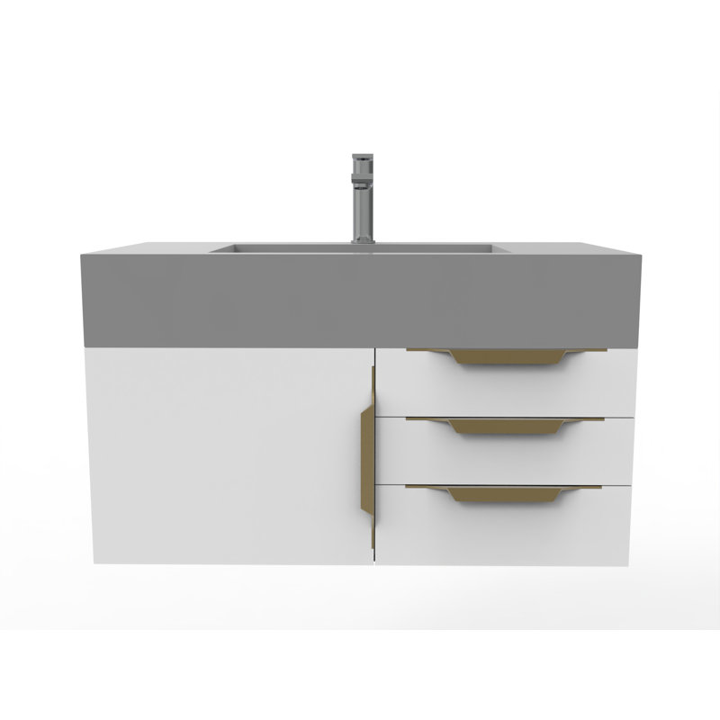 Ensemble de meuble-lavabo mural simple 36 po Nile, gris, Blanc, Or