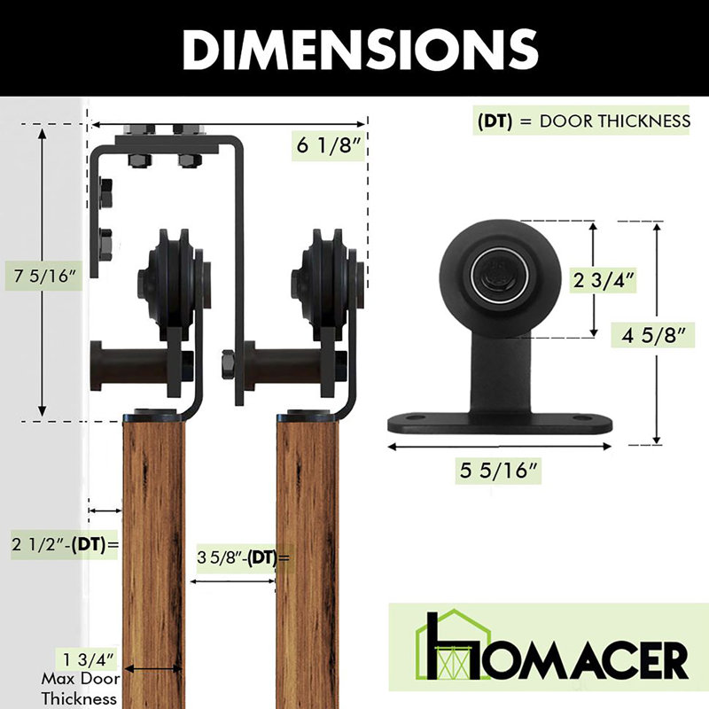 Black Top Mount T-Shape Design Double Track Bypass Three Door Barn Door Hardware Kit (Door Not Included), 48 in.