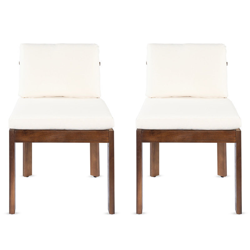 Chaise de salle à manger d'extérieur en bois d'acacia (ensemble de 2), bois et coussins