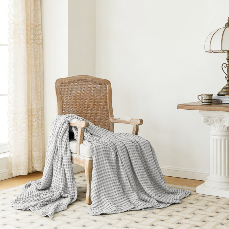 Jeté en bambou et coton à grandes gaufres, L 90 po x l 90 po, Gris