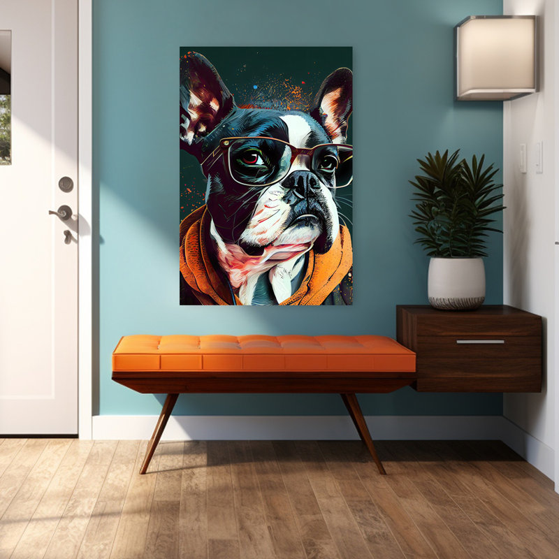 Élégant art mural contemporain Boston Terrier, 48" H x 32" W