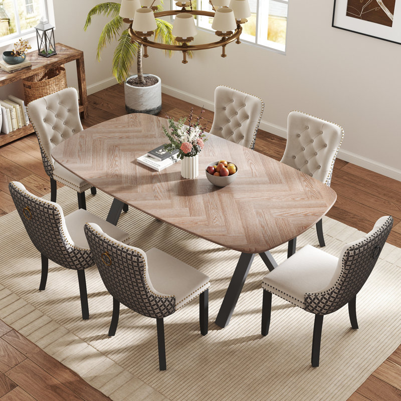 Ensemble de salle à manger rectangulaire avec chaise capitonnée, Beige, H 29,5 po x L 71 po x l 35,4 po