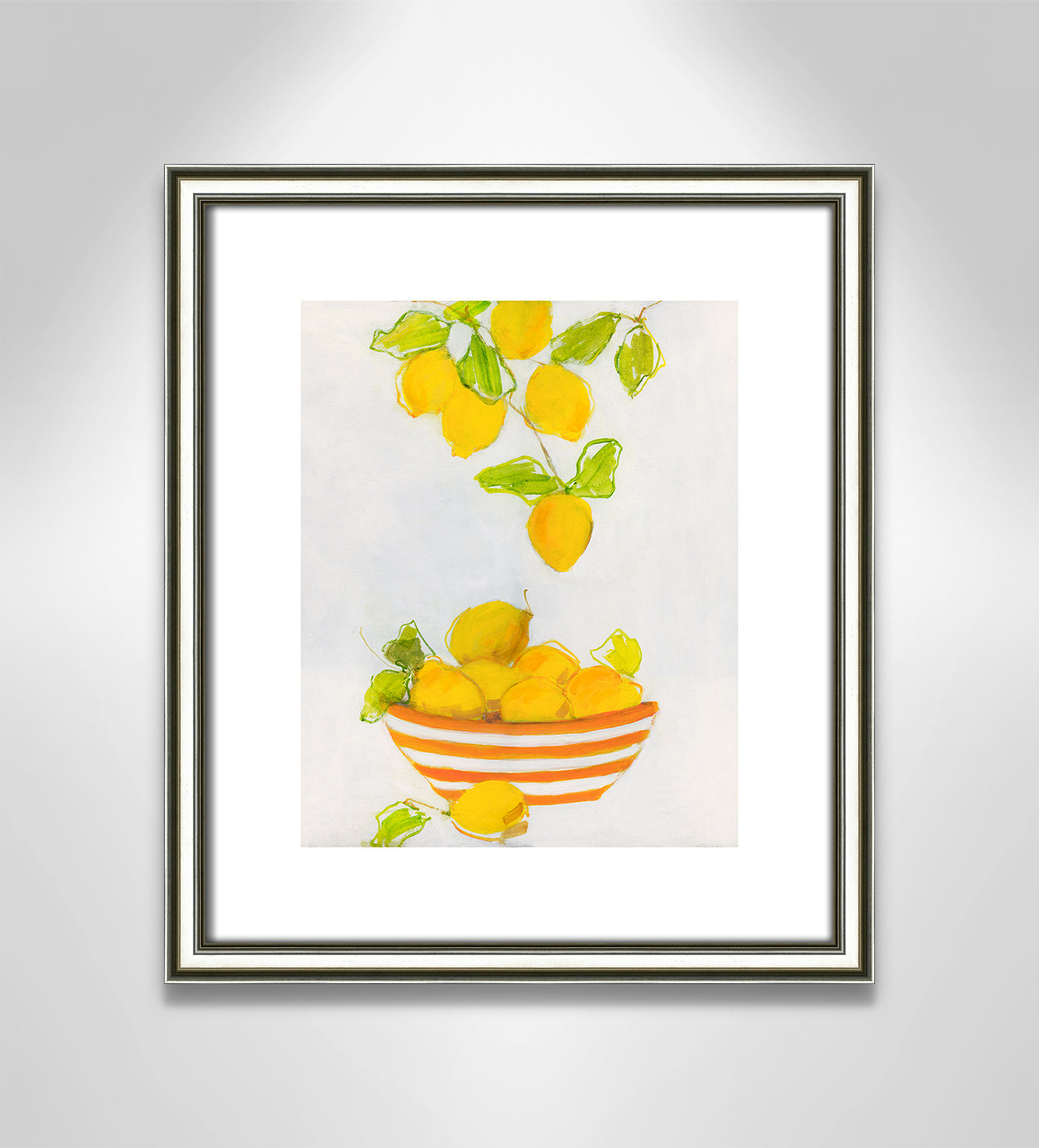 Darcy "Lemonlicious" Painting by Sally Swatland, 15" H x 13" W x 0.88" D, Silver Framed Paper