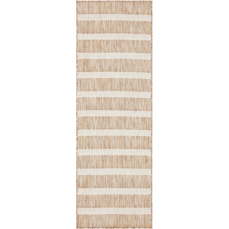 Shaila Striped Indoor / Outdoor Rug, Runner 2' x 6', Beige/Ivory