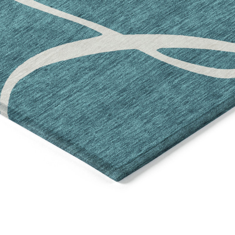 3' X 5' Teal Blue And Ivory Abstract Washable Indoor Outdoor Area Rug