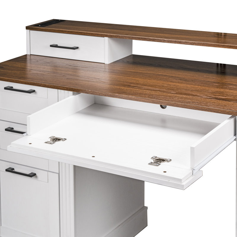 Bureau d'écriture 59 "avec station de charge, Brun / Blanc