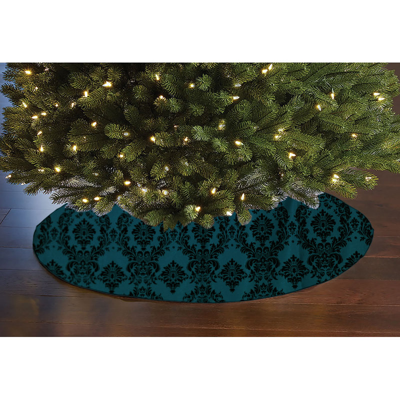 Damask Tree Skirt, Black/Blue Teal