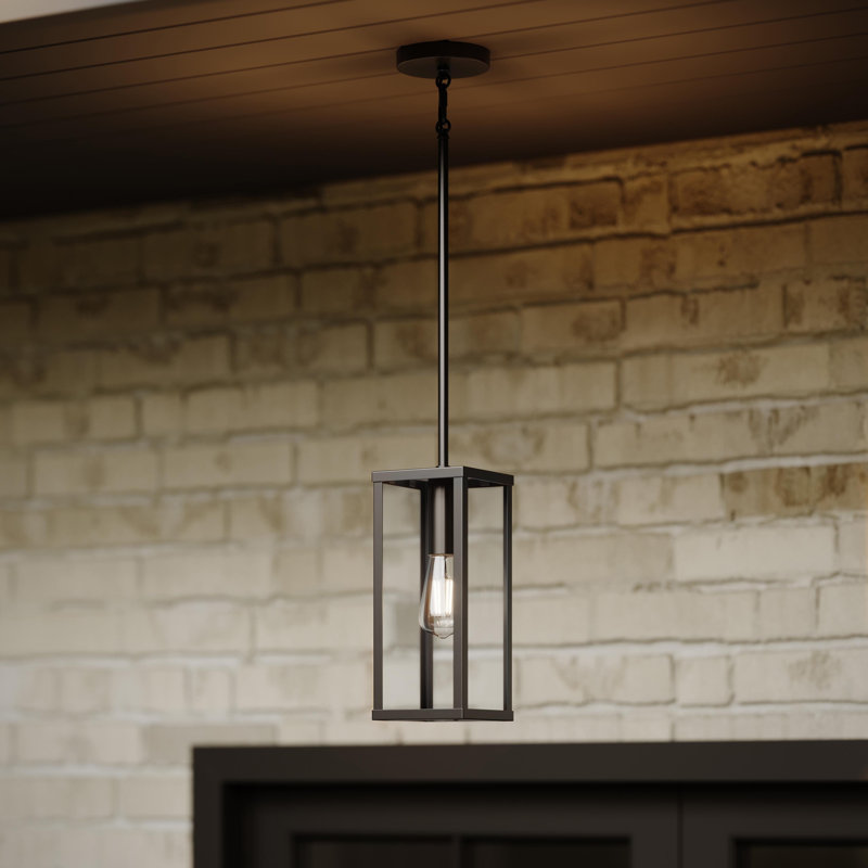 Luminaire suspendu d'extérieur à une lumière avec panneaux de verre transparent Ryle, Bronze Antique