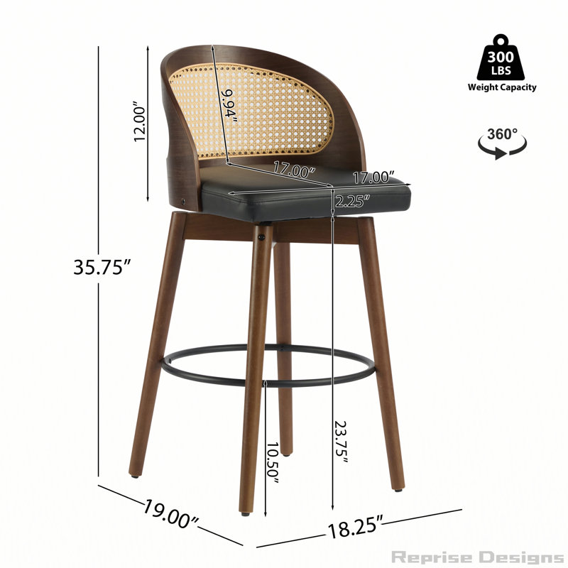 Tabourets pivotants rembourrés, Noir, Dark Walnut