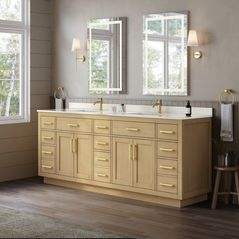 Beckett TK 84'' Free Standing Double Bathroom Vanity with Top, Rift Oak, Matte Black, Giotto Quartz