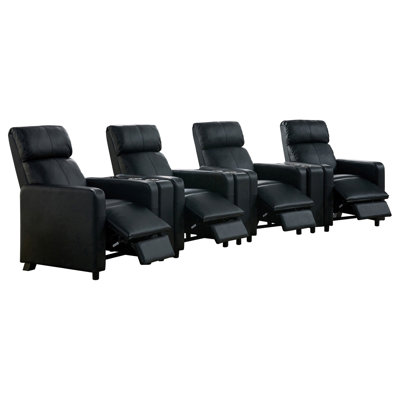 Black Upholstered 4-Seater Home Theater With 3 Wedge Consoles