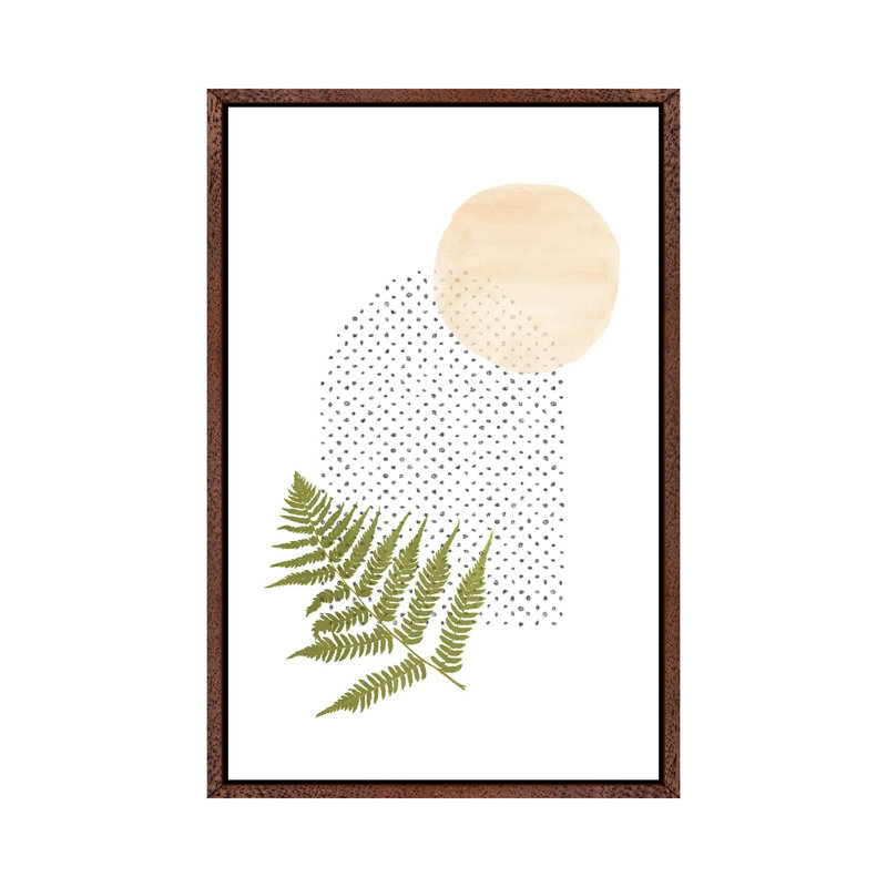 Fern And Abstract Shapes by Whales Way - Painting on Canvas, Classic Brown Wood Framed, 152.4cm H x 101.6cm W x 3.81cm D