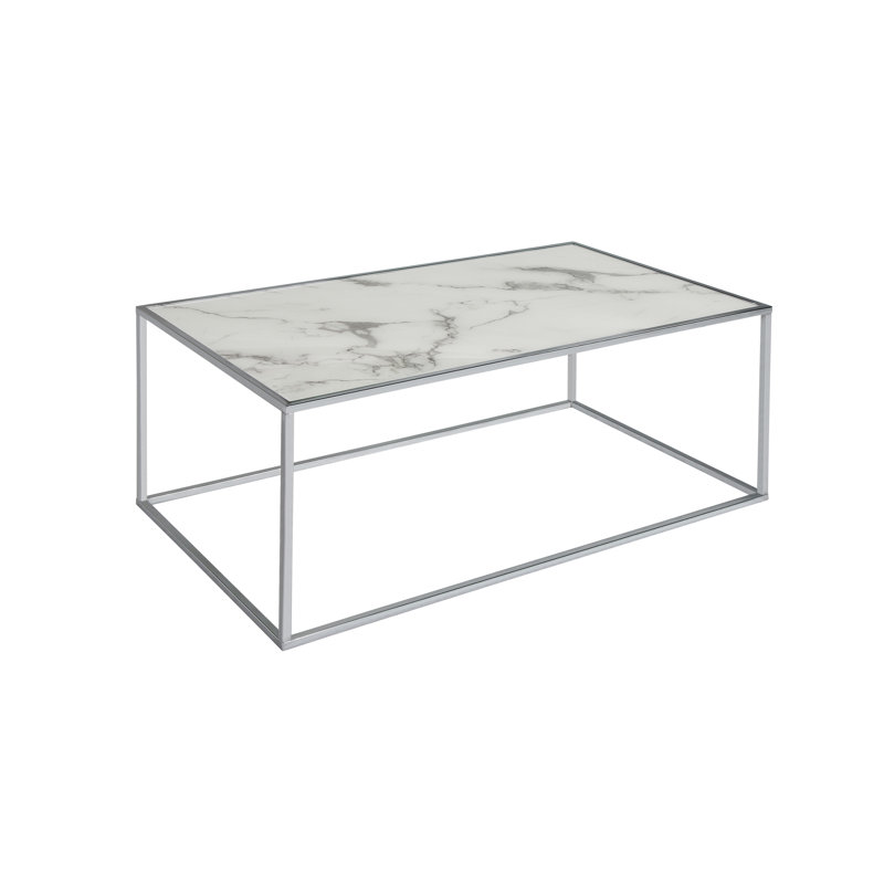 Polytric Frame Coffee Table, White Marble Top / Chrome Base