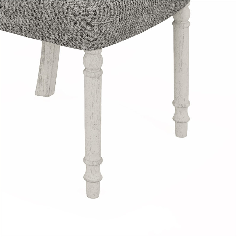 Ensemble de 2 chaises d'appoint en bois massif blanc, revêtement en lin gris, sièges de salle à manger patinés