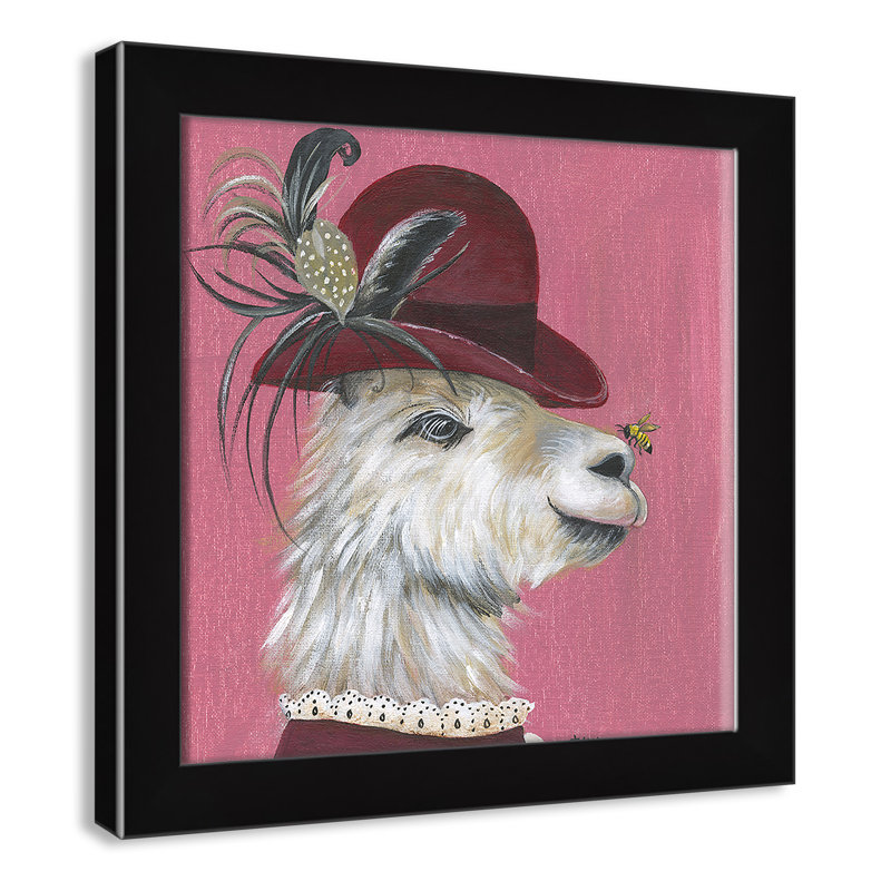 Llama Animals, 14" H x 14" W x 0.625" D, White Framed