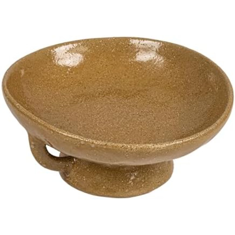 Stoneware Footed Pedestal Bowl with Handles, Reactive Glaze, Taupe