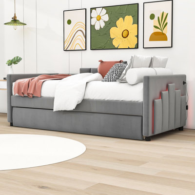 Damianna Twin Size Upholstered Daybed with Light and USB Port -  Orren Ellis, C8D5189EC7F949F5976CFFAC17765FAE