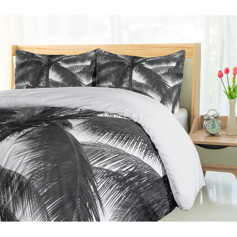 Black and White Palm Tree Microfiber Queen Duvet Cover Set