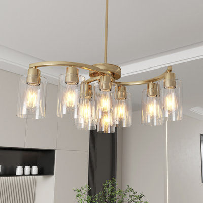 9-light Gold Clear Glass Shade Chandelier