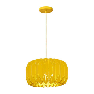 Modern Yellow Chandelier, 15.0 in Diameter x 47.2 in Height | Metal Body, E27 Socket for 40W Bulb (Not Included) | Stylish Solid Color Design, Perfect for Dining Room & Living Spaces, Eye-Catching Novelty Decor
