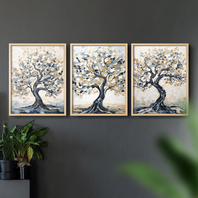 Lanscape Study Series L III -Set de 3 estampes numériques giclées -Prêt à accrocher, H 10 po x l 8 po, Encadré naturel