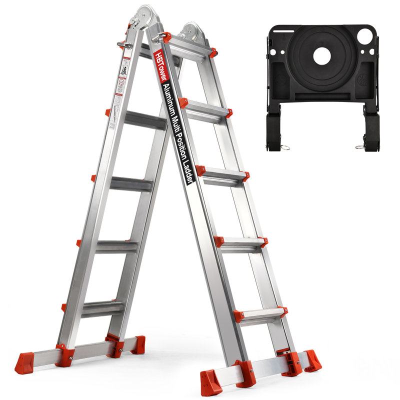 A Frame 5 Step Aluminum Ladder Extension Ladder, 17 Ft Muti Position Ladder & Removable Tool Tray with Stabilizer Bar, 330 lbs