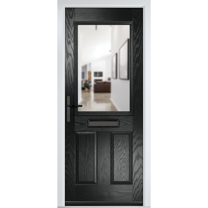 Crystal GRP Front door Lytham Slate Grey 890mm x 2090mm Open in Left hand Clear Glass, Right, Black, 89mm x 209mm