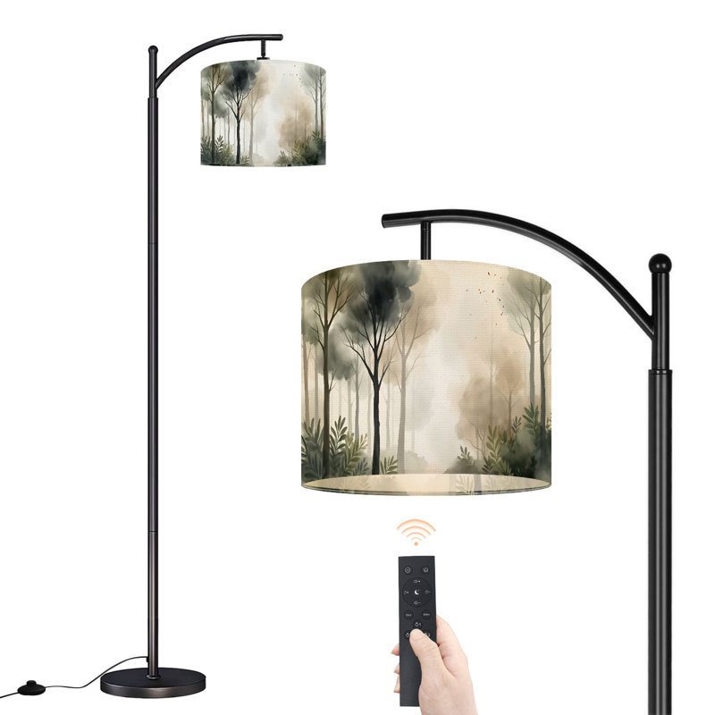 Lampe sur pied à arc avec abat-jour ajustable Foggy Forest rétro Boho blanc floral feuille verte sur pied Woodland