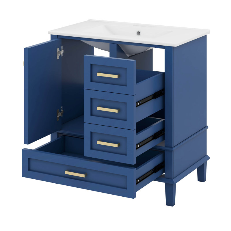 Armoire de salle de bain moderne avec 3 tiroirs, Bleu