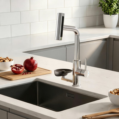 Single Lever Pull-Out Kitchen Mixer Tap With Integrated Glass Rinser