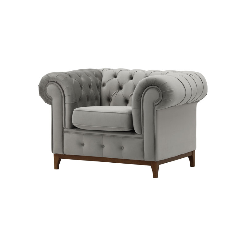 Frye Velvet Chesterfield Chair, Walnut, Silver