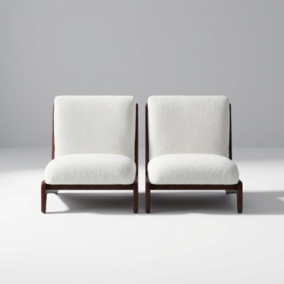 Modern Accent Chair Set with Wood Frame and Plush Cushion, Set of 2 Contemporary Lounge Chairs