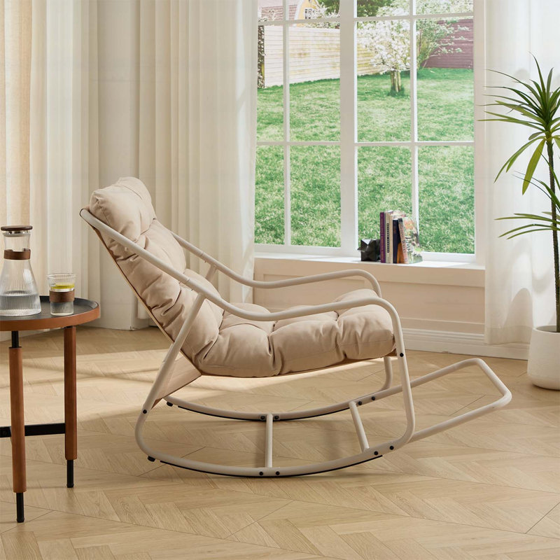 Chaise berçante confortable, idéale pour le salon, la chambre à coucher et la salle de lecture, Beige