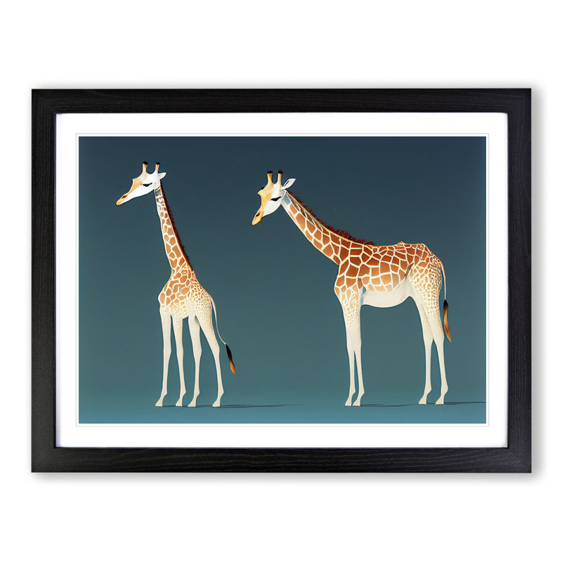 Two Young Giraffes - Single Picture Frame Print, Black Framed , 25cm H x 34cm W x 2cm D