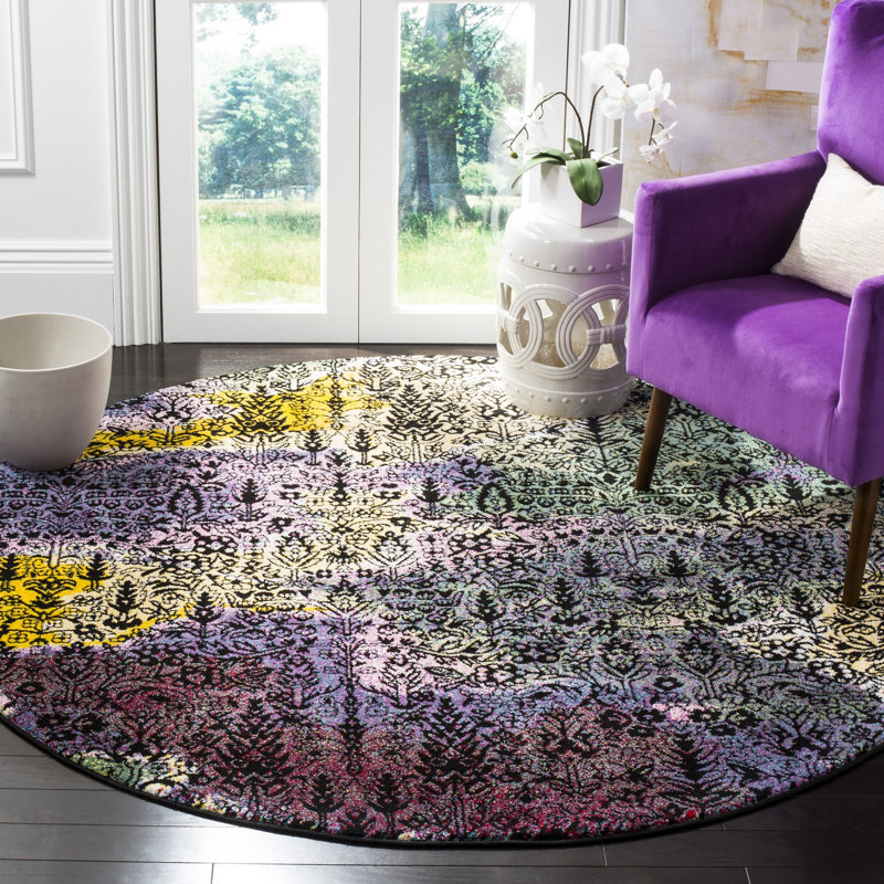 Chris Watercolor Performance Floral Rug, Round 6'7"